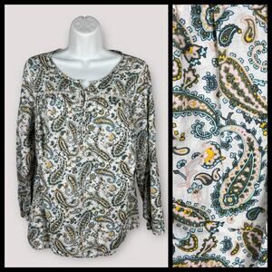 Talbots Plus Petite Paisley Print Popover Tunic Top Women’s Size 1X Petite White